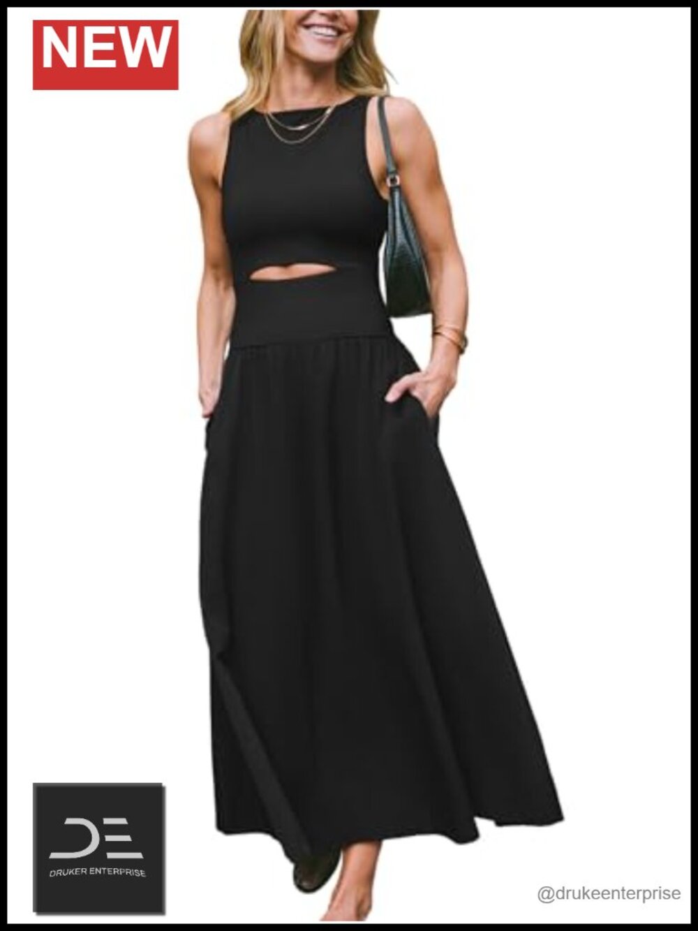 Sleeveless Cutout A-Line Maxi Dress with Pockets Formal Wedding Guest